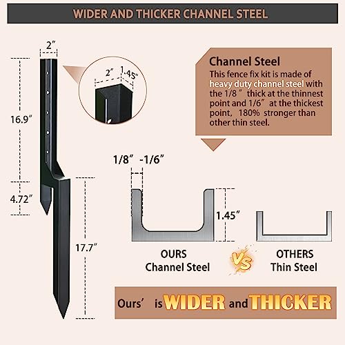 Fence Post Repair Steel Stakes: Anchor Ground Spike 2 Pack Support Bracket for Wood Fence Mender Kit WENKIP
