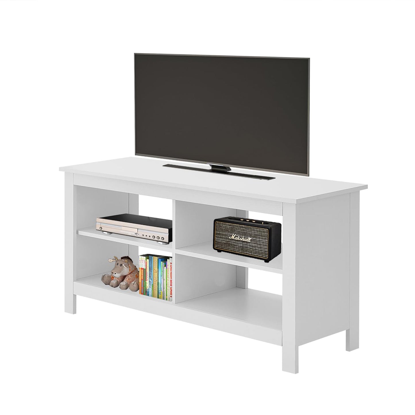 Gyger 43 Inches TV Stand,Mid Century Modern Entertainment Center with 4 Open Shelves Farmhouse TV Media Console Table for Living Room,Bedroom,Television Stand up to 50 Inches(White)