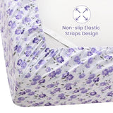 Softan Puple Floral Twin Sheet Set, 3-Piece Microfiber Printed Fitted Sheet with 15" Deep Pockets & Non-Slip Straps, White Flower Patterned Single Bedding Sheets & Pillowcase Set Softan