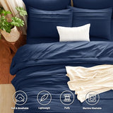 CozyLux Full Size Comforter Sets Navy Blue, 7 Pieces Soft Pinch Pleat Bed in a Bag Full Comforter Set with Sheets, Boho Bed Set with Down Alternative Comforter, Sheets, Pillowcases & Shams CozyLux