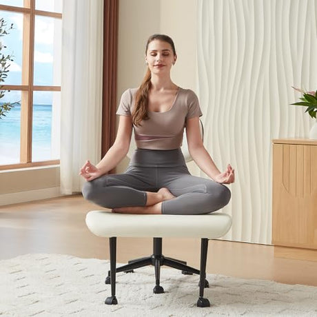 Bestier Cross Legged Office Chair with Wider Bentwood Back Support, Ergonomic Meditation Office Chair for Adults up to 300 lbs, 360° Swivel Adjustable Height for Multi Position White Bestier