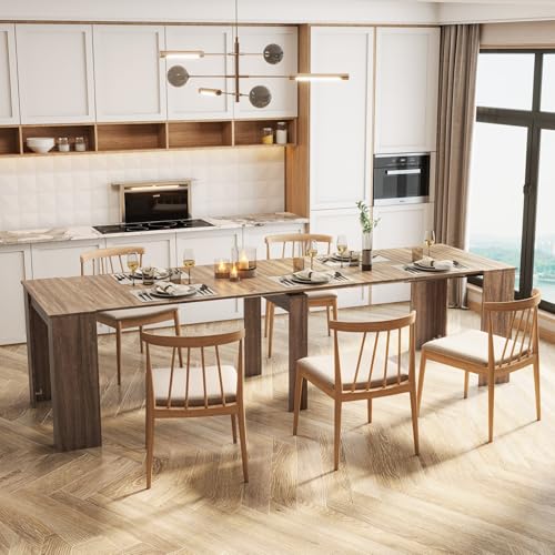 KEIKI 20"-118.5" L Extendable Foldable Dining Room Table for 1-10 People, Wood Multifunctional Rectangle Expandable Console Kitchen Living Meeting Room Furniture, 6 Tabletop Length Options, Barnwood KEIKI