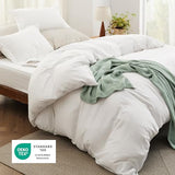 Bedsure Twin Size Duvet Cover with Fitted Sheet - 3 Pieces Prewashed Polyester Extra Soft Bedding Set, Includes 1 Duvet Cover 68''x90'' with Zipper Closure, 1 Pillow Sham, 1 Fitted Sheet, White Bedsure
