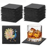 24 PCS Slate Coasters Black Square 4 Inch Bulk Rock, Blank Laser Engraving, Scratch Resistant Bottom, Home Office Kitchen Gift Wedding Bar Party DASSNANE