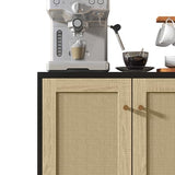 Panana Rattan Decorated 2 Doors Storage Cabinet Accent Cabinet Living Room Cupboard Kitchen Sideboard Buffet Table (Black Cabinet) Panana