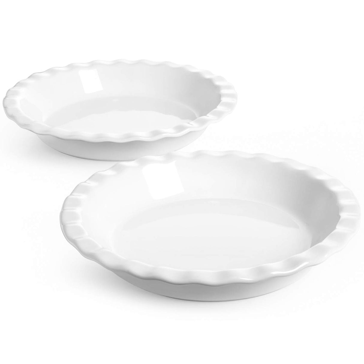 LE TAUCI Ceramic Pie Pans for Baking, 9 Inches Pie Plate for Apple Pie, Round Baking Dish, 36 Ounce Fluted Dish Pie Pan, Set of 2, White LE TAUCI