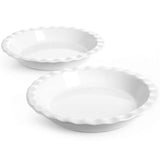 LE TAUCI Ceramic Pie Pans for Baking, 9 Inches Pie Plate for Apple Pie, Round Baking Dish, 36 Ounce Fluted Dish Pie Pan, Set of 2, White LE TAUCI