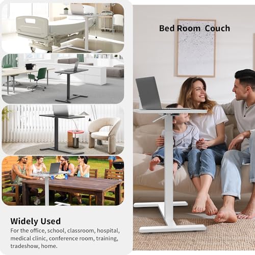 Gibbon Mounts Mobile Standing Desk, Pneumatic Adjustable Rolling Desk(31.5 Inches), Portable Laptop Desk with Wheels, Overbed Bedside Table Laptop Table for Couch, Home, Office, White Gibbon Mounts