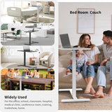 Gibbon Mounts Mobile Standing Desk, Pneumatic Adjustable Rolling Desk(31.5 Inches), Portable Laptop Desk with Wheels, Overbed Bedside Table Laptop Table for Couch, Home, Office, White Gibbon Mounts
