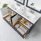 Spring Mill Cabinets Emlyn 60 Inch Double-Sink Bathroom Vanity with White Top, 2 Cabinets, 2 Drawers, 60.5" W x 18.75" D x 32.89", Deep Blue Spring Mill Cabinets