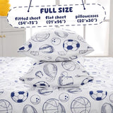 LONAVA Full Sheet Set Kids - 4 Pieces Soft Microfiber Cartoon Style Bedsheets for Boys Girls Teens, Oeko TEX, Breathable Deep Pocket Sheets, (Ball Sports) LONAVA