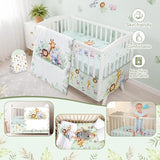 Hahafelt 4 Pieces Baby Crib Bedding Set for Girls and Boys, Soft Baby Bedding Set Including Crib Skirt, Comforter, Sheet and Diaper Stacker for Nursery (Wildlife Theme) Hahafelt