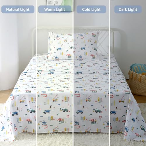 FEKOHIPY Kids Sheet Set Excavator Twin Size Bedsheet for Boys, 3PCS Digger Vehicle Printed Microfiber Soft Breathable Children Bedding Easy-Fit 14 Inch Deep Pocket FEKOHIPY