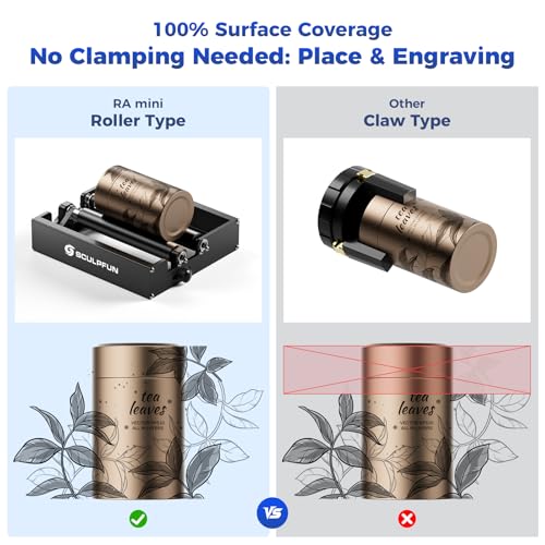 SCULPFUN RA Mini Laser Rotary Roller with Bracket, Y-Axis Rotary Roller 360° Rotation for Engraving Cylindrical Objects Cans Cups Bottles, Compatible with iCube, iCube Ultra and C1 Laser Engraver SCULPFUN