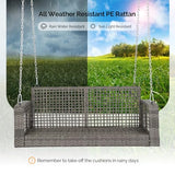 VINGLI 4 FT Rattan Porch Swing Outdoor Support 800 LBS with Cushions & Adjustable Chains, Patio Wicker Swing Bench Chair for Garden, Yard, Lawn, Tree, Grey VINGLI