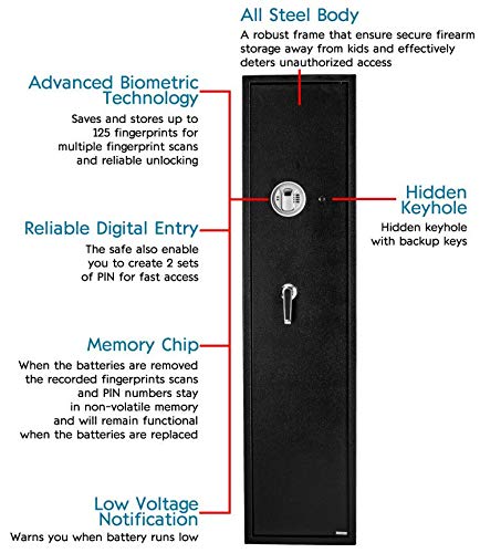 Gearmart Fast Access Gun Safe Rifle Safe Larger and Durable for 5-6 Gun Shotgun Cabinet (Larger Rifle Safe-Biometric) … Gearmart