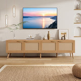 Merax Boho TV Stand for 80 Inch TV, 70" Rattan Entertainment Center with 2 Drawers and 3 Storage Cabinets, TV Media Console Table with Solid Wood Legs & Cable Holes for Living Room, Bedroom Merax