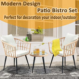 WenHaus 3 Piece Patio Bistro Sets, Outdoor Wicker Furniture Set, All-Weather Rattan Chairs Conversation Set with Cushions Round Table for Garden,Balcony,Backyard,Porch,Deck-Beige WenHaus