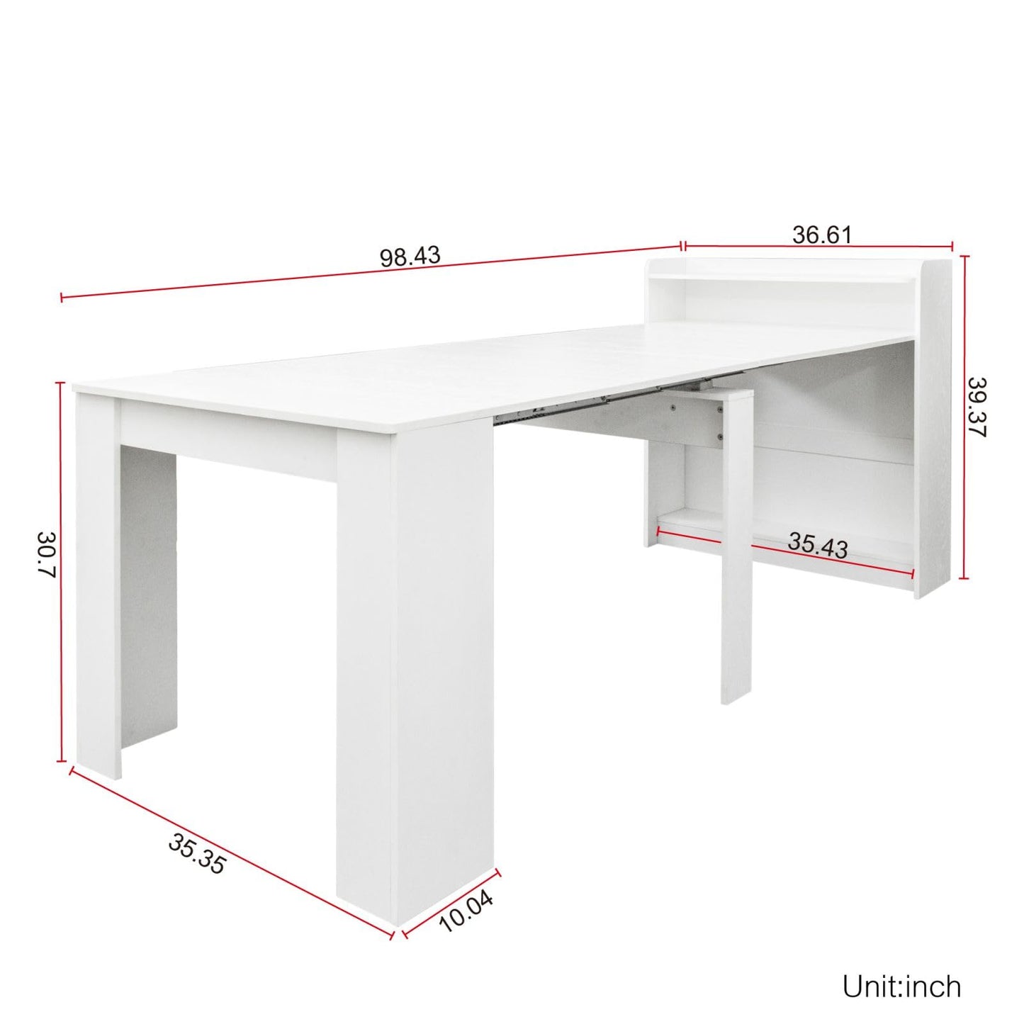 KEVINSPACE Expandable Dining Table for 6-12 Person, White Extendable Dining Room Table Wooden Kitchen Table Large Expandable Console Table Extendable from 20" to 98.43" Dining Table for Small Space