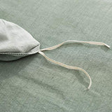 OREISE Duvet Cover Set Full/Queen Size Washed Cotton Yarn, Jacquard Green and White Thin Branch Pattern Floral Style 3Piece Bedding Set OREISE