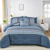 Dintszyayue Blue Comforter Set Queen Size, 8 Pieces Boho Striped Bed in a Bag Soft Microfiber Bedding Set for All Season Dintszyayue