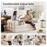 79" Convertible Sofa Bed No Assembly, 5-in-1 Sleeper with Fixed Frame & Corduroy Cloud Cushion, Foldable Futon Couch for Small Apartment, Guest Room, Office (Beige White) Bsxupke