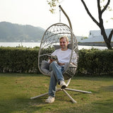 RoyalCraft Hanging Egg Chair Outdoor Swing Chair with Stand, Hammock Chair Indoor, Patio Boho Wicker Hanging Chair with Stand 350lbs Capacity for Garden, Balcony, Bedroom, Beige & Gray RoyalCraft