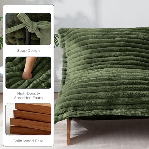MAXYOYO Adjustable Living Room Chair, Convertible Bean Bag Chair & Recliner with Frame, Removable Cushion Floor Sofa Striped Fabric, Soft Upholstered Lounge for Bedroom, Dorm, Green