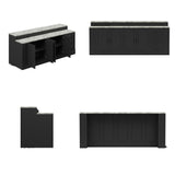 WOODTIME 94.5" W Stationary Kitchen Island Storage Cabinet with Built-in Power Outlet, 2 Countertop, Adjustable Shelves & 3 Drawers for Dining Room, Black & Marble Grain WOODTIME