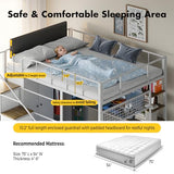 Kikihouse Full Size Loft Bed with Desk, Stairs & LED Light, Metal Gaming Loft Bed Frame with Headboard, Safety Guardrails, Charging Station, Closet and 12 Fabric Drawers, Space Saving, White and Oak Kikihouse