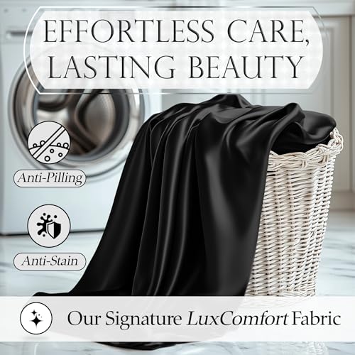 DECOLURE Satin Bed Sheets - 4 Piece Luxury Silky Queen Size Bedding Set - Softer Than Silk, Wrinkle-Free with 15” Deep Pocket Fitted Sheet, Perfect for Hair & Skin, Gifts for Women (Black) DECOLURE