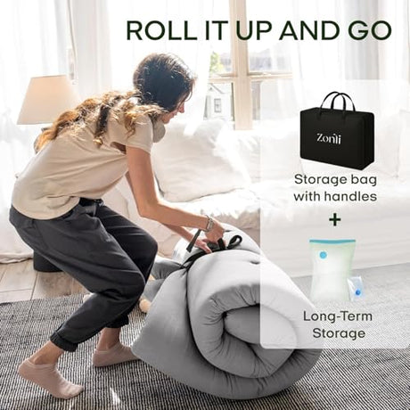 ZonLi Japanese Floor Futon Mattress Full Size 75"x 54", 100% Cotton Cover 2.5" Thicken Tatami Mattress, Foldable Sleeping Pad, Portable Dormitory Tatami Mat, Roll Up Floor Lounger Bed for Adult ZonLi