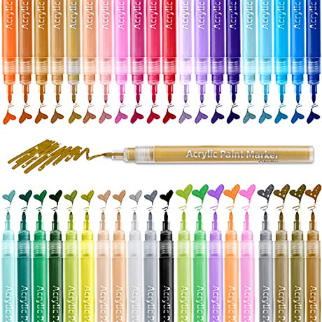 Ohuhu 40 Colors Acrylic Paint Pens: Acrylic Paint Markers for Easter Eggs Rock Painting DIY Water-Based Paint Markers for Stone Wood Glass Ceramic Fabric Canvas Plastic Metal Ohuhu