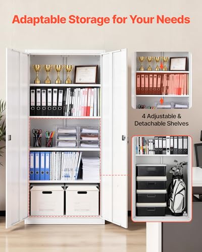 VEVOR Metal Storage Cabinet, Lockable Steel Garage Cabinet with Adjustable Shelves, 2 Magnetic Doors, 2 Keys, 5-Tiers Tool Storage Locker for Home, Office, School, Warehouse, Basement, Laundry, White VEVOR