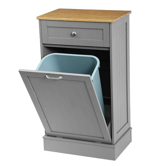 Thre'a New Kitchen Trash Cabinet,Tilt Out Trash Cabinet with Solid Hideaway Drawer,Free Standing Wooden Kitchen Trash Can Recycling Cabinet Trash Can Holder,Removable Cutting Board(Grey) - WoodArtSupply