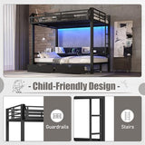 Bellemave Metal Full Over Full Size Bunk Bed Frame with Storage Drawers and Shelves,Heavy Duty Kids Bunk Beds with LED Lights and Charging Station for Teens,Adults,Convertible into a Sofa Bed,Black Bellemave