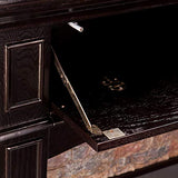 SEI Furniture Grantham Faux Stone Corner Electric Fireplace with Hidden Media Shelf, New Ebony SEI Furniture