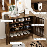 Morwdxef Shoe Cabinet with Slatted Doors, 4-Tier Freestanding Shoe Cabinet Storage for Entryway, Narrow Entryway Shoe Organizer Cabinets with Shelves (Walnut, 31.5" Wide) Morwdxef