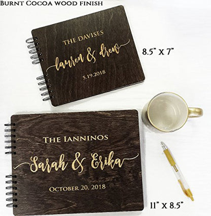 Wood Wedding Guest Book Personalized Wooden Rustic Charm Custom Engraved Bride and Groom Names Date Vintage Monogrammed Unique Bridal Gift Idea Guest - WoodArtSupply