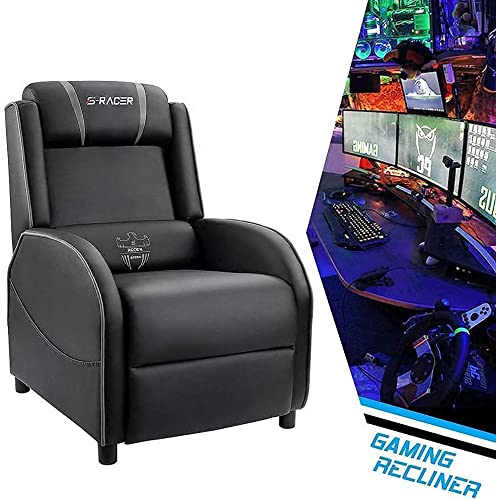 Homall Massage Gaming Recliner Chair, Racing Style Gaming Sofa, PU Leather Home Theater Seat, Living Room Ergonomic Comfortable Gamer Lounge(Grey) Homall