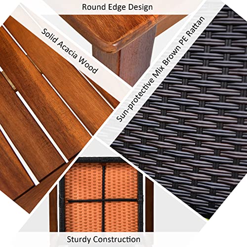 Tangkula 4 Pieces Patio Dining Set for 4, Patiojoy Space-Saving Outdoor Acacia Wood Dining Table and PE Rattan Chairs Set with 1.9” Umbrella Hole, for Garden, Backyard, Deck, Poolside, Balcony Tangkula