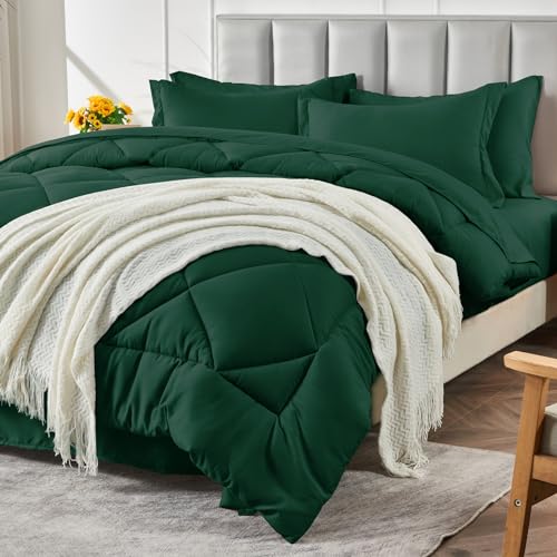 CozyLux Queen Comforter Set Emerald Green - Bed in a Bag Queen Size 7 Pieces, Luxury Soft Bed Set for All Seasons, Bedding Set with Down Alternative Comforter, Sheets, Pillowcases & Shams CozyLux