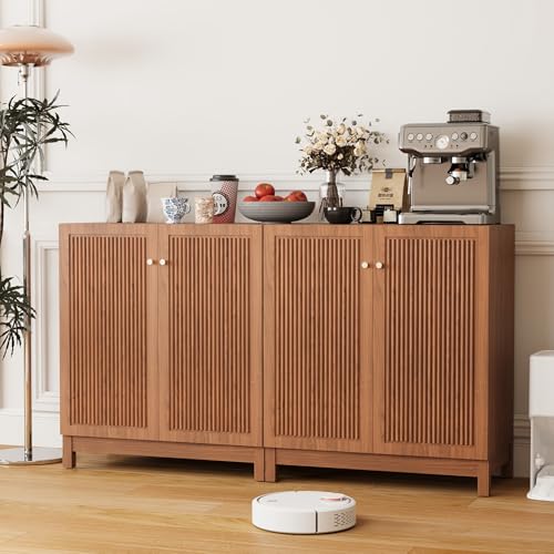 COSIEST 31.5" Fluted Sideboard Buffet Cabinet with Storage, Mid Century Modern Accent Cabinet with Adjustable Shelves, Solid Wood Legs, Multifunctional Console Table for Living Room, Kitchen, Entryway COSIEST