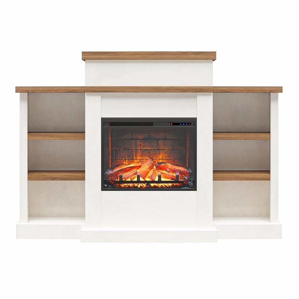 Pemberly Row Electric Fireplace Mantel & Bookcase - Plaster & Walnut Pemberly Row