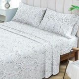 KACEMOO Bed Sheets Twin Size Light Gray Paisley Sheets Printed Floral Sheet Set Flower Pattern Deep Pocket Fitted Bed Sheet Set Microfiber Soft Breathable 1800 Thread Count Single Bedding Set KACEMOO