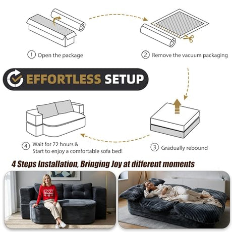 78.7-inch Folding futon Sofa Bed, Full-Size Convertible Sleeper couch Bed, Memory Sponge Double settee with Comfortable Mattress, Suitable for Living Room and Guest Room (dark gray, 78.7 inches) CouCouchmans