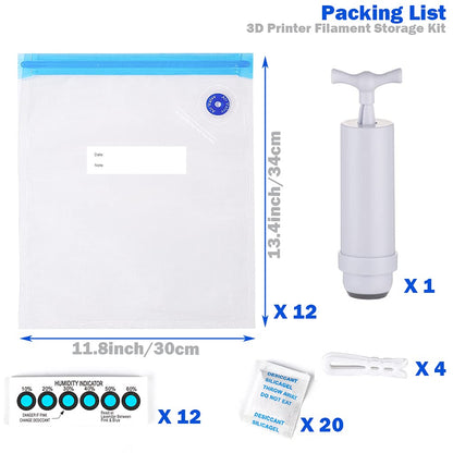 Lokkr 3D Printer Filament Storage Bag Kit Prevent and Monitor Moisture PLA Storage Dry Bags(12 x Vacuum Sealed Bags,1 x Hand Pump,20 x Desiccant,12 x Humidity Indicator Cards,4 x Sealing Clip - WoodArtSupply