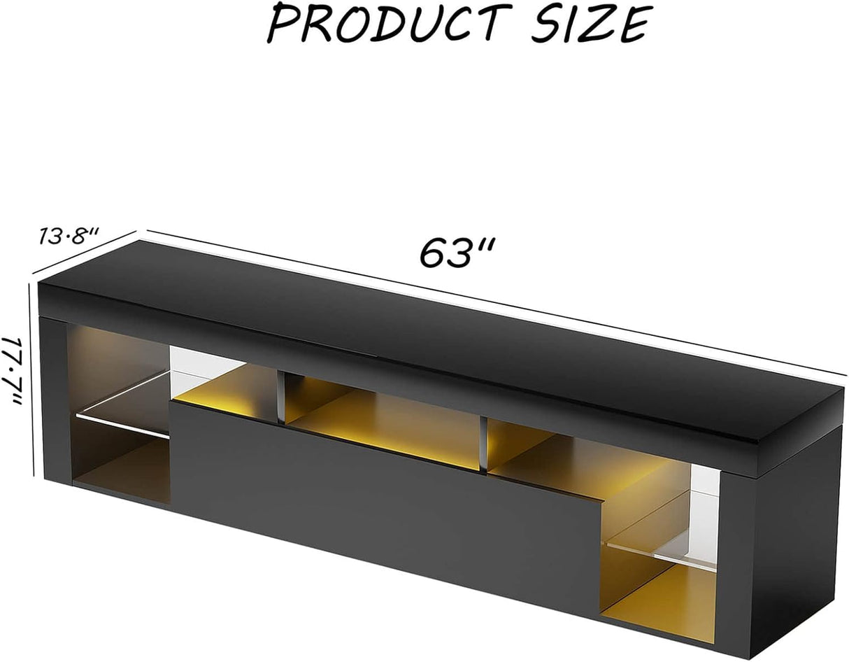 Gitua Floating TV Stand Wall Mounted, High Gloss LED Floating Entertainment Center with Storage&Adjustable Glass Shelf, TV Stand for 65 Inch TV, Gaming Media Center Console Table with Lights, Black Gitua