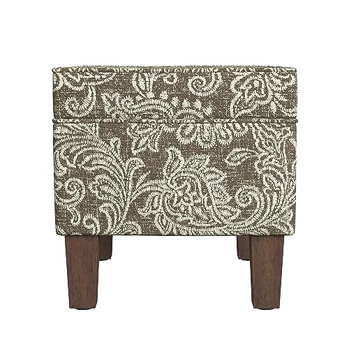 HomePop Home Decor |K7646-A880| Upholstered Modern Rectangular Storage Ottoman | Hinged Lid Ottoman with Storage for Living Room & Bedroom, Brown Jacobean Print HomePop