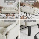 COPIAE 89” Futon Sofa Bed, Comfy Futon Couch Bed with 2 Square Pillows,Convertible Sleeper Sofa with Adjustable Backrest& Armrests, Modern Loveseat Sleeper for Living Room,Velvet Fabric White COPIAE